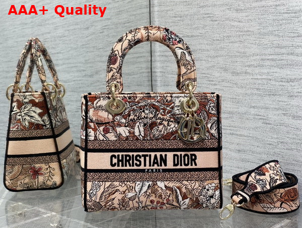 Dior Medium Lady D Lite Bag Powder Pink Dior Jardin Magique Embroidery Replica