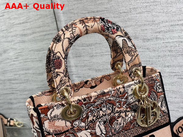 Dior Medium Lady D Lite Bag Powder Pink Dior Jardin Magique Embroidery Replica