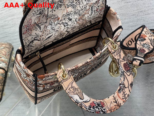 Dior Medium Lady D Lite Bag Powder Pink Dior Jardin Magique Embroidery Replica