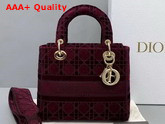 Dior Medium Lady D Lite Bag Red Cannage Embroidered Velvet Replica