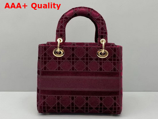 Dior Medium Lady D Lite Bag Red Cannage Embroidered Velvet Replica