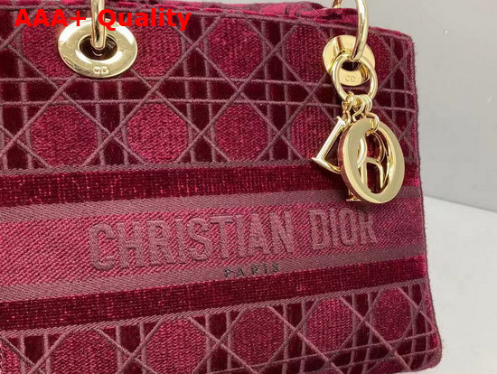 Dior Medium Lady D Lite Bag Red Cannage Embroidered Velvet Replica