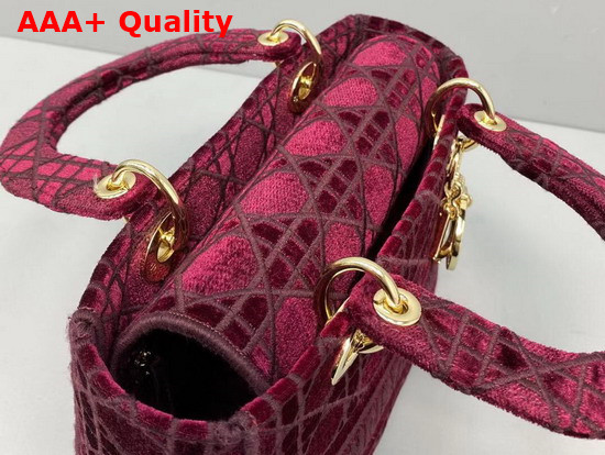 Dior Medium Lady D Lite Bag Red Cannage Embroidered Velvet Replica