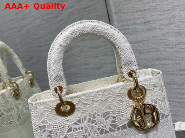 Dior Medium Lady D Lite Bag White D Lace Embroidery with 3D Macrame Effect Replica