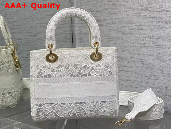 Dior Medium Lady D Lite Bag White D Lace Embroidery with 3D Macrame Effect Replica