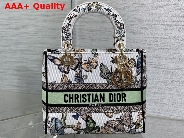 Dior Medium Lady D Lite Bag White Multicolor Toile De Jouy Mexico Embroidery Replica