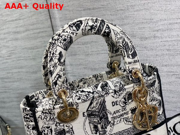 Dior Medium Lady D Lite Bag White and Black Plan de Paris Embroidery Replica