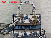Dior Medium Lady D Lite Bag White and Pastel Midnight Blue Toile De Jouy Mexico Embroidery Replica