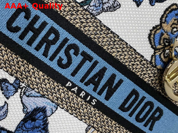 Dior Medium Lady D Lite Bag White and Pastel Midnight Blue Toile De Jouy Mexico Embroidery Replica