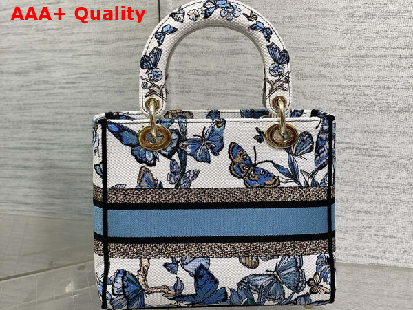 Dior Medium Lady D Lite Bag White and Pastel Midnight Blue Toile De Jouy Mexico Embroidery Replica