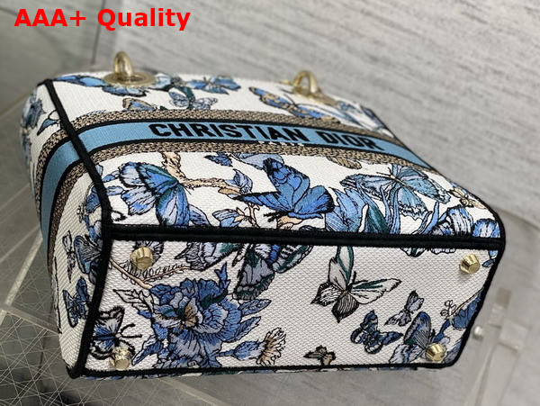 Dior Medium Lady D Lite Bag White and Pastel Midnight Blue Toile De Jouy Mexico Embroidery Replica