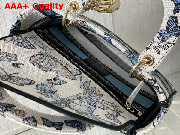 Dior Medium Lady D Lite Bag White and Pastel Midnight Blue Toile De Jouy Mexico Embroidery Replica