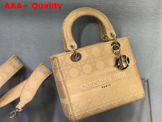 Dior Medium Lady D Lite Bag in Beige Cannage Embroidery Replica