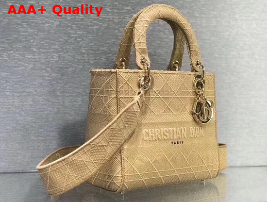 Dior Medium Lady D Lite Bag in Beige Cannage Embroidery Replica