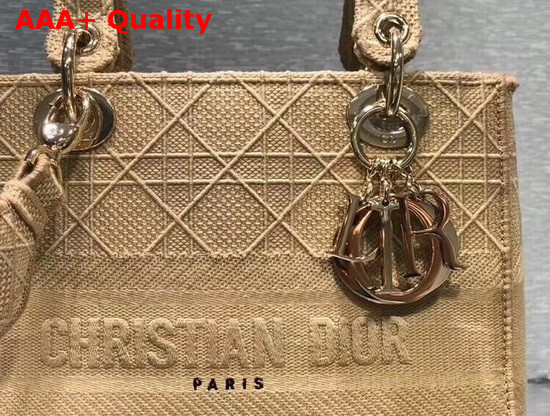 Dior Medium Lady D Lite Bag in Beige Cannage Embroidery Replica