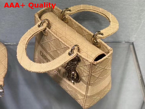 Dior Medium Lady D Lite Bag in Beige Cannage Embroidery Replica