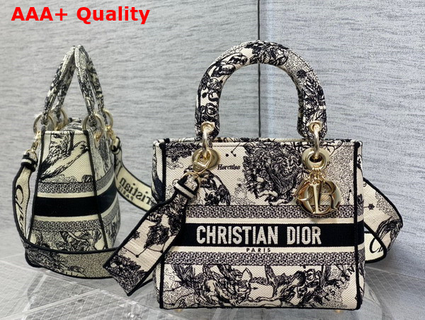 Dior Medium Lady D Lite Bag in Latte and Black Toile de Jouy Zodiac Embroidery Replica