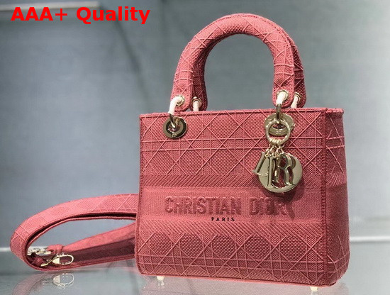 Dior Medium Lady D Lite Bag in Rose Cannage Embroidery Replica
