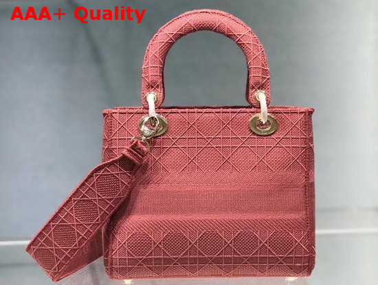 Dior Medium Lady D Lite Bag in Rose Cannage Embroidery Replica