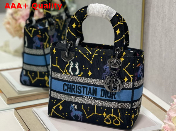 Dior Medium Lady D Llite Bag Black Multicolor Dior Pixel Zodiac Embroidery Replica