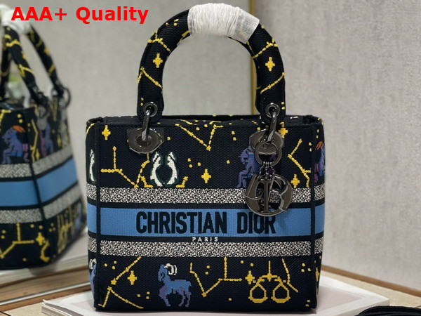 Dior Medium Lady D Llite Bag Black Multicolor Dior Pixel Zodiac Embroidery Replica