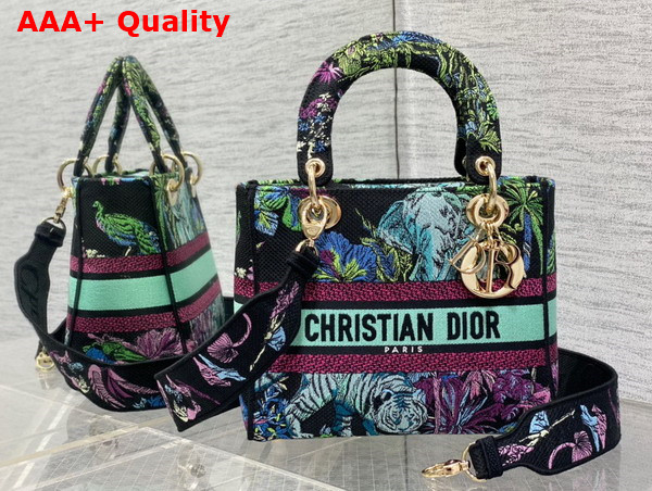 Dior Medium Lady D Llite Bag Blue Multicolor Toile de Jouy Voyage Embroidery Replica