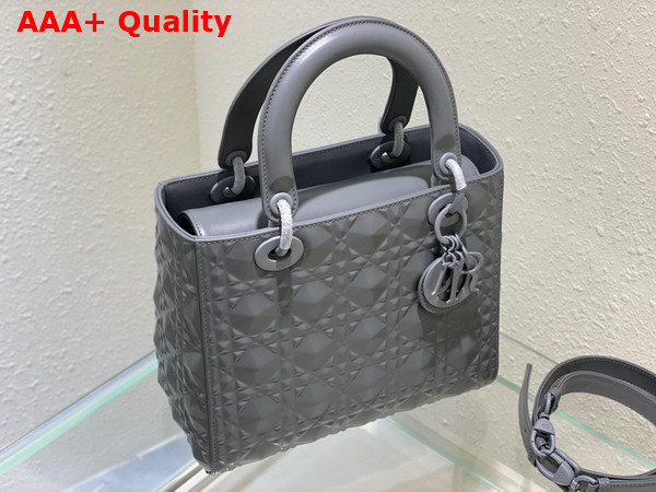 Dior Medium Lady Dior Bag Gray Cannage Calfskin with Diamond Motif Replica