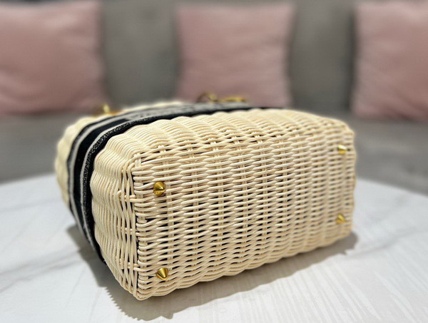 Dior Medium Lady Dior Bag Natural Wicker and Blue Dior Oblique Jacquard Replica