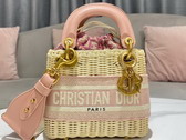 Dior Medium Lady Dior Bag Natural Wicker and Fluorescent Pink Dior Oblique Jacquard Replica