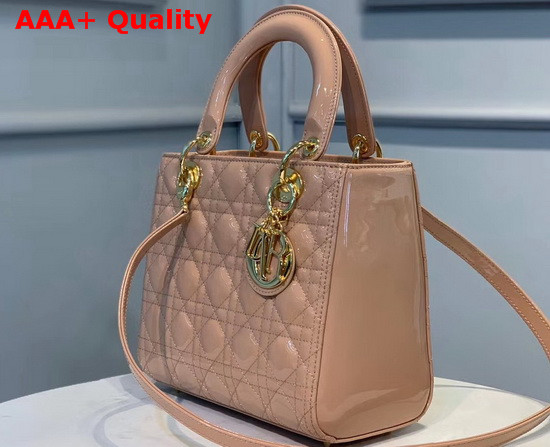 Dior Medium Lady Dior Bag Rose Des Vents Patent Calfskin Replica