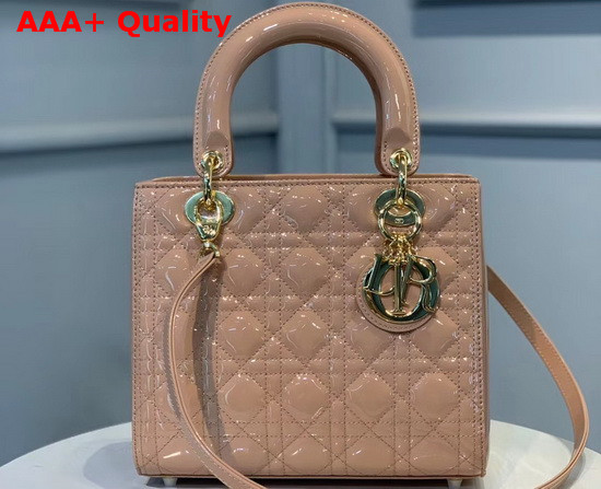 Dior Medium Lady Dior Bag Rose Des Vents Patent Calfskin Replica