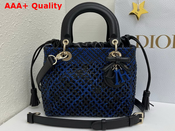 Dior Medium Lady Dior Bag in Blue and Black Braided Lambskin Replica