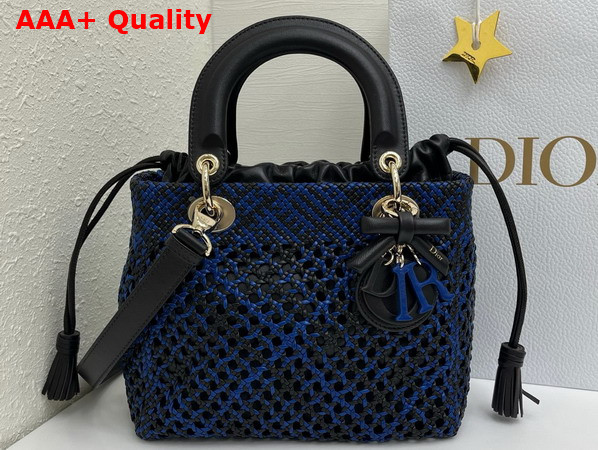 Dior Medium Lady Dior Bag in Blue and Black Braided Lambskin Replica