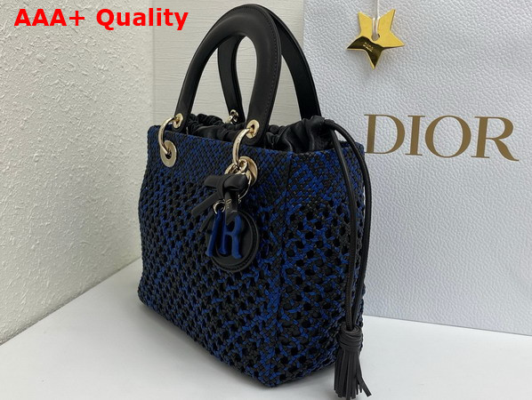 Dior Medium Lady Dior Bag in Blue and Black Braided Lambskin Replica