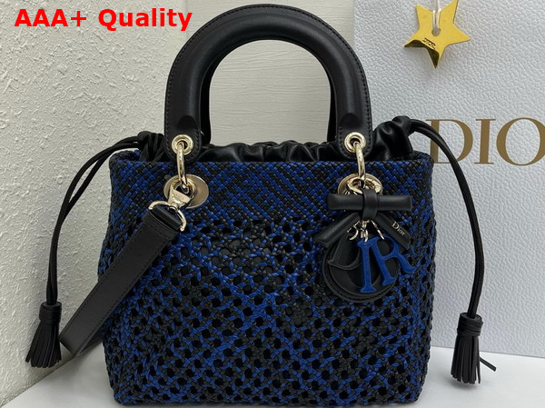 Dior Medium Lady Dior Bag in Blue and Black Braided Lambskin Replica