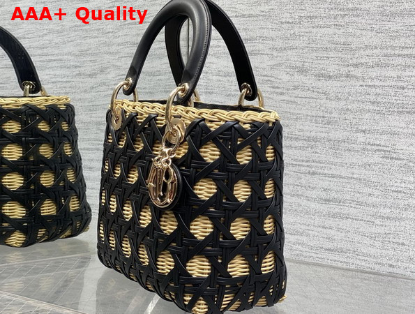 Dior Medium Lady Dior Bag in Natural Rantan and Black Calfskin Replica