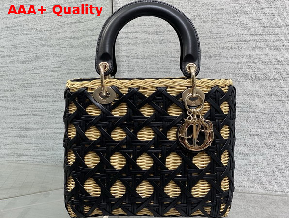 Dior Medium Lady Dior Bag in Natural Rantan and Black Calfskin Replica