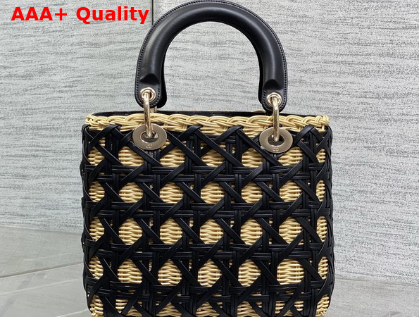 Dior Medium Lady Dior Bag in Natural Rantan and Black Calfskin Replica