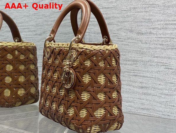 Dior Medium Lady Dior Bag in Natural Rantan and Brwon Calfskin Replica