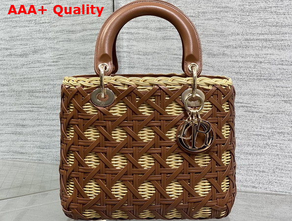 Dior Medium Lady Dior Bag in Natural Rantan and Brwon Calfskin Replica