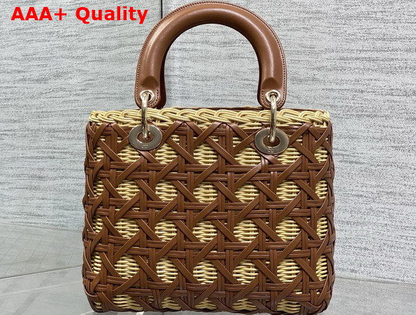 Dior Medium Lady Dior Bag in Natural Rantan and Brwon Calfskin Replica