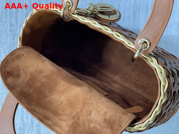Dior Medium Lady Dior Bag in Natural Rantan and Brwon Calfskin Replica