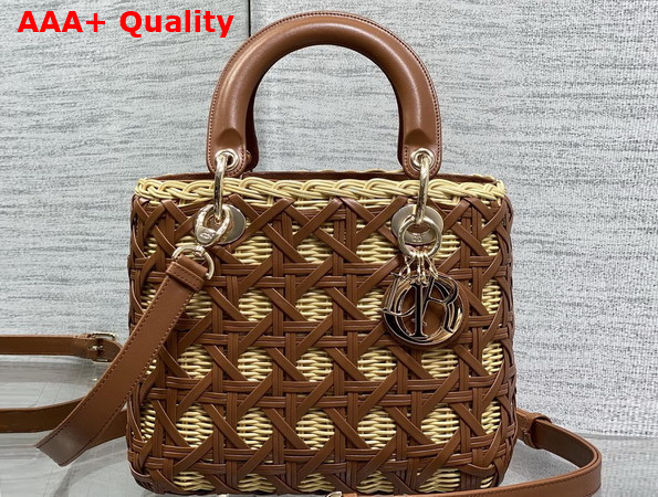 Dior Medium Lady Dior Bag in Natural Rantan and Brwon Calfskin Replica