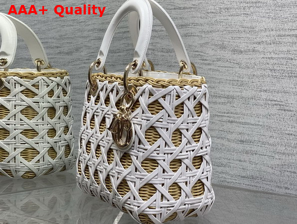 Dior Medium Lady Dior Bag in Natural Rantan and White Calfskin Replica