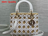 Dior Medium Lady Dior Bag in Natural Rantan and White Calfskin Replica