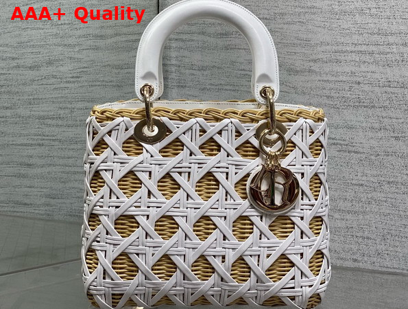 Dior Medium Lady Dior Bag in Natural Rantan and White Calfskin Replica