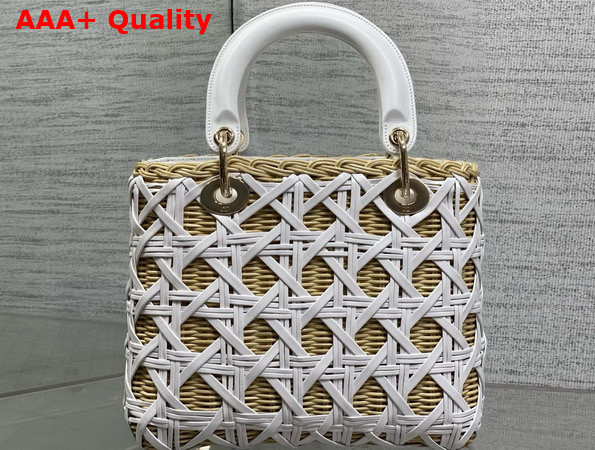 Dior Medium Lady Dior Bag in Natural Rantan and White Calfskin Replica