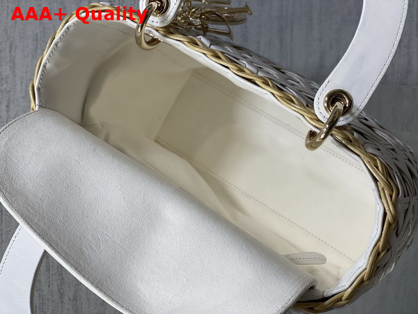 Dior Medium Lady Dior Bag in Natural Rantan and White Calfskin Replica