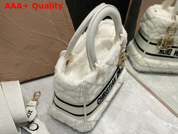 Dior Medium Lady Dior Bag in White Cannage Shearling Replica