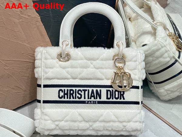 Dior Medium Lady Dior Bag in White Cannage Shearling Replica